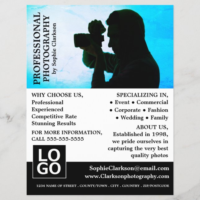 Camera Silhouette, Photography, Photographer Hire Flyer (Front)