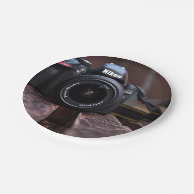 Camera Themed, A Picture Of A Camera Kept On Top O Paper Plates (Angled)