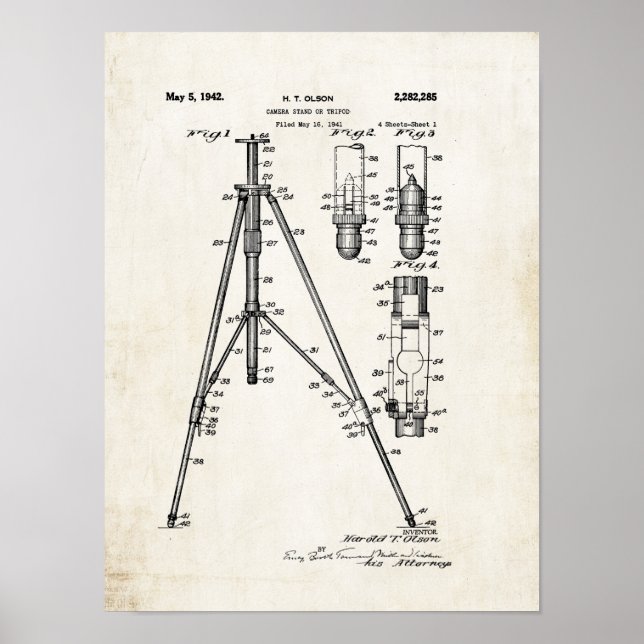 Camera Tripod Patent Print 1942 Poster (Front)