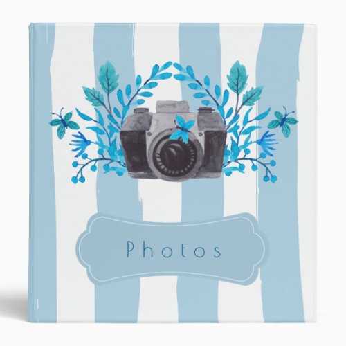 Camera With Azure Blue Leaves And Butterflies 3 Ring Binder