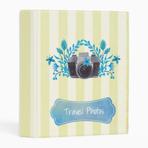 Camera With Azure Blue Leaves And Butterflies Mini Binder