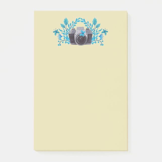 Camera With Azure Blue Leaves And Butterflies Post-it Notes (Front)