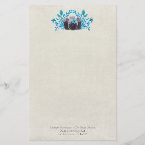 Camera With Azure Blue Leaves And Butterflies Stationery