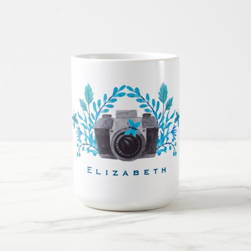 Camera With Blue Leaves And Butterflies Coffee Mug