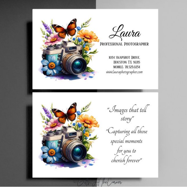 Camera With Flowers And Butterfly Photographer Business Card (Creator Uploaded)