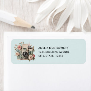 Camera with Flowers Retro Pastel Image - Address Label