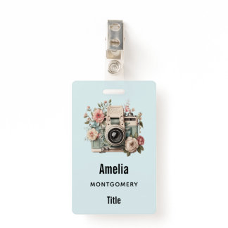 Camera with Flowers Retro Pastel Image Badge