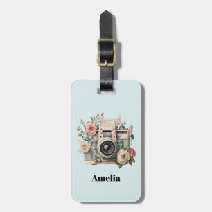 Camera with Flowers Retro Pastel Image Luggage Tag