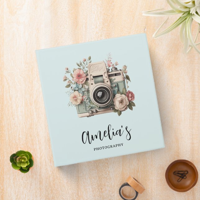 Camera with Flowers Retro Pastel Image Photography 3 Ring Binder (In Situ)