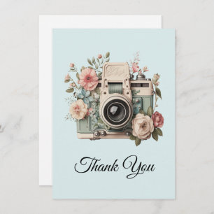 Camera with Flowers Retro Pastel Image Thank You Card