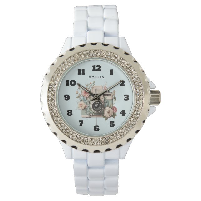 Camera with Flowers Retro Pastel Image Watch (Front)