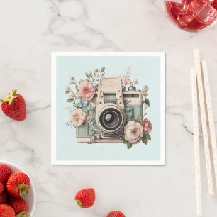 Camera with Flowers Retro Pastel Napkins