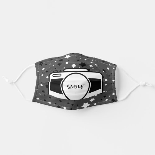 camera with smile text on stars adult cloth face mask