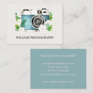 Camera with Watercolor Flowers Business Card