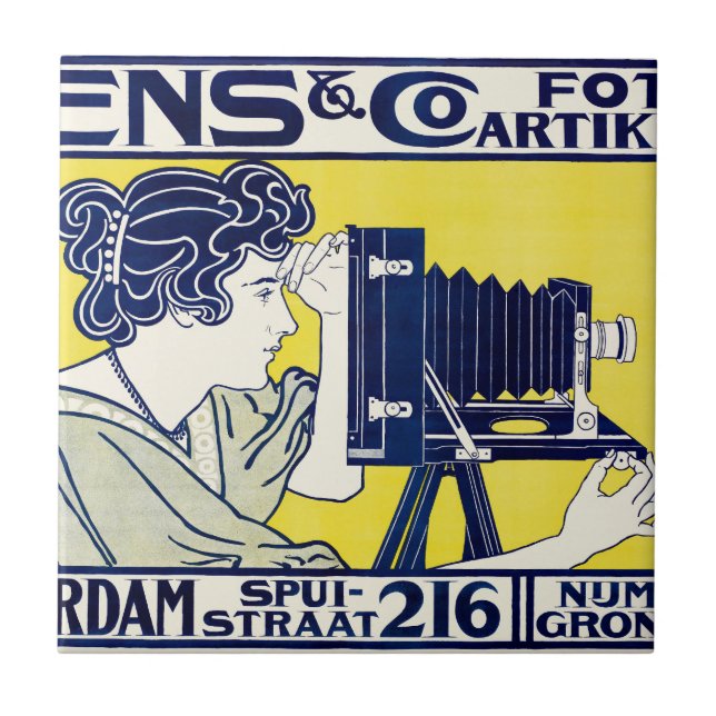 Camera Woman, Photographer, Van Caspel Ceramic Tile (Front)