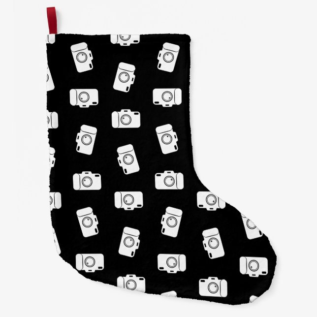 Cameras Pattern Retro Camera Art Print Design Large Christmas Stocking (Front)