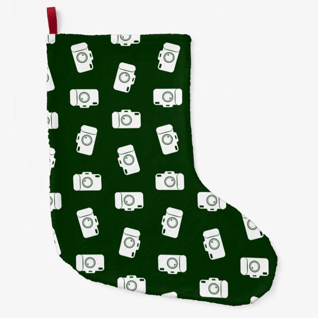 Cameras Pattern Retro Camera Art Print Design Large Christmas Stocking (Front)