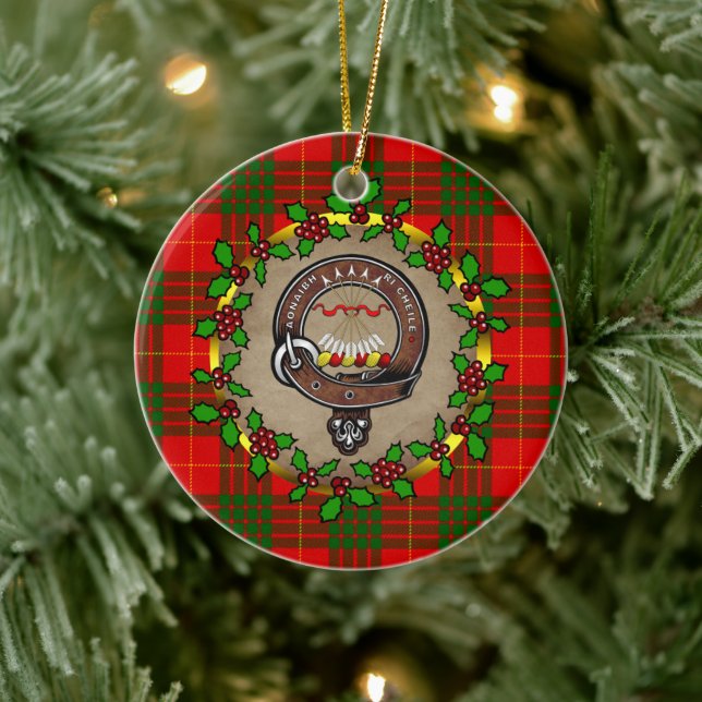 Cameron Clan Badge & Tartan Personalized Xmas Ceramic Ornament (Tree)