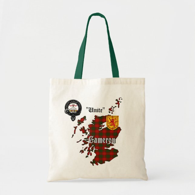 Cameron Clan Badge & Tartan Tote Bag (Front)