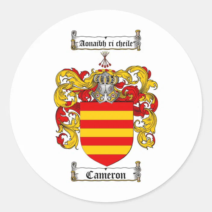 Cameron Family Crest Cameron Coat Of Arms Classic Round Sticker Zazzle Com