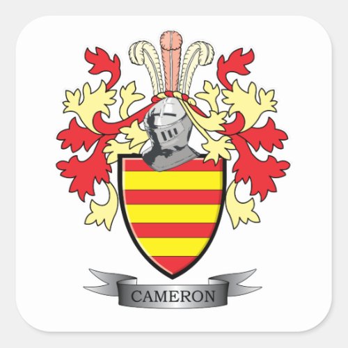 Cameron Family Crest Coat of Arms Square Sticker