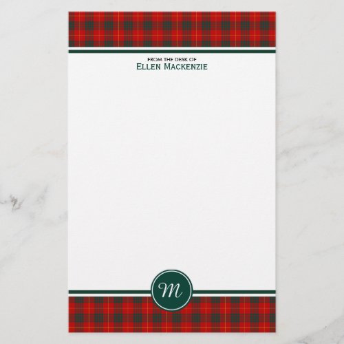 Cameron Family Tartan Red and Green Plaid Monogram Stationery