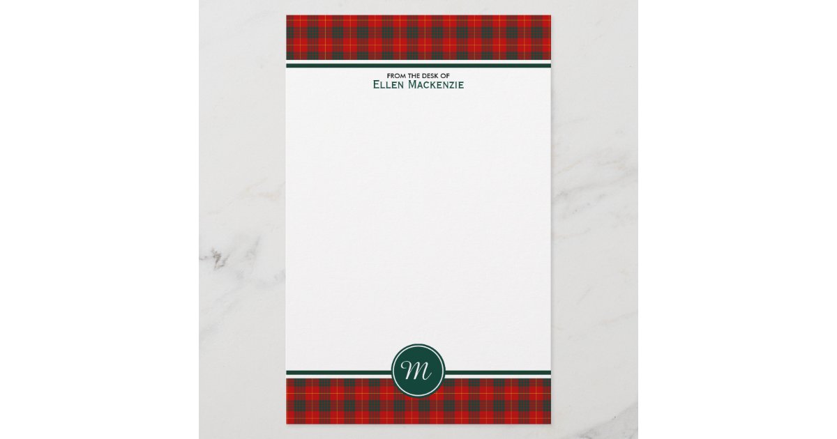 Cameron Family Tartan Red and Green Plaid Monogram Stationery | Zazzle