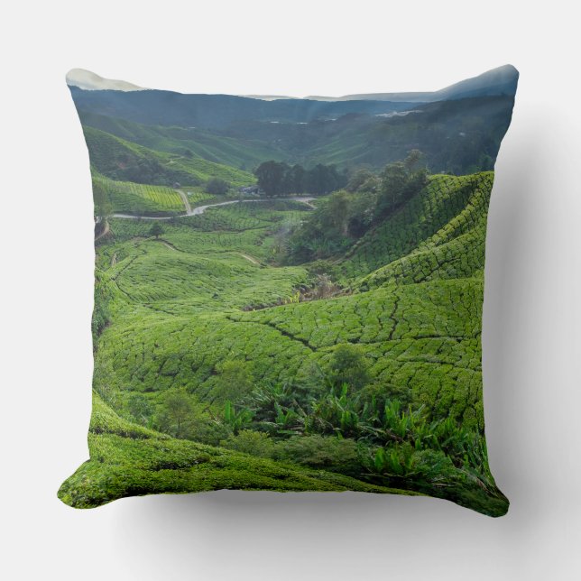 Cameron Highlands Tea Plantation Throw Pillow (Front)