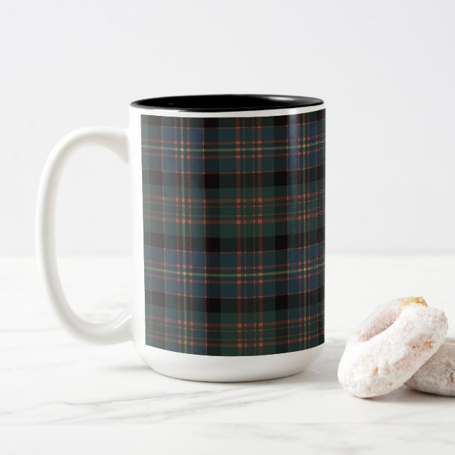 Cameron of Erracht Ancient Scottish Tartan Plaid Two-Tone Coffee Mug (With Donut)