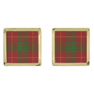 Cameron tartan red green plaid gold cufflinks
