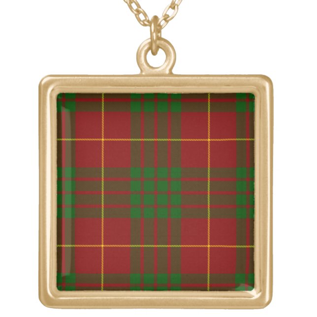 Cameron tartan red green plaid gold plated necklace (Front)