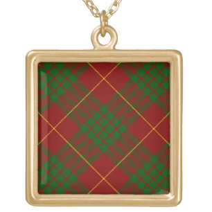 Cameron tartan red green plaid gold plated necklace