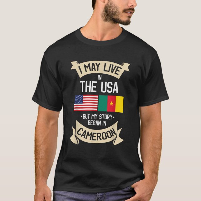 Cameroon American Flag USA Cameroonian Roots Gifts T-Shirt (Front)