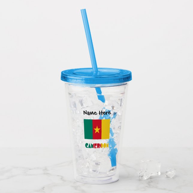Cameroon and Cameroonian Flag Personalized Acrylic Tumbler (Front Ice)