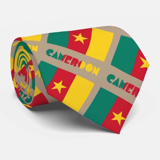 Cameroon and Cameroonian Flag Tiled Neck Tie (Rolled)