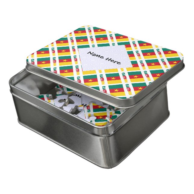 Cameroon Cameroonian Flag Tiled Personalized  Jigsaw Puzzle (Lid Open)