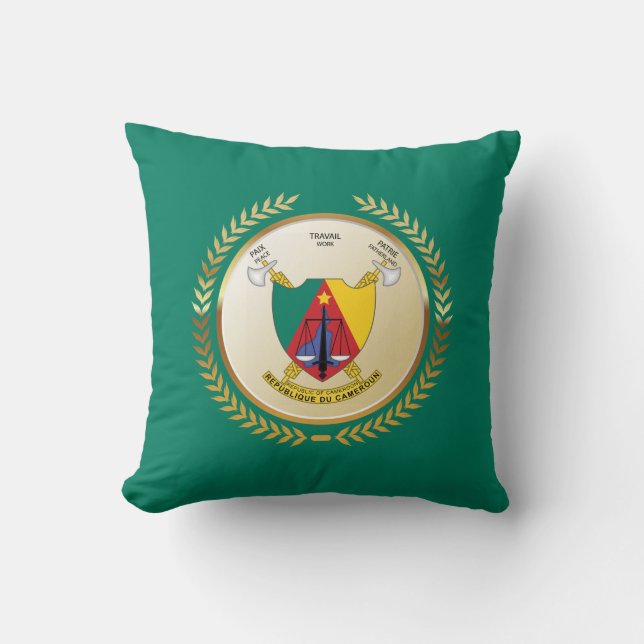 Cameroon Coat of Arms Throw Pillow (Front)