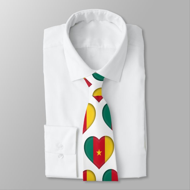 Cameroon Flag Colors Heart Pattern Neck Tie (Tied)
