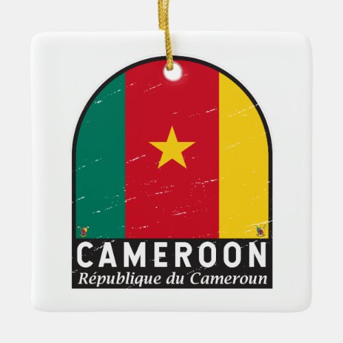 Cameroon Flag Emblem Distressed Vintage Ceramic Ornament