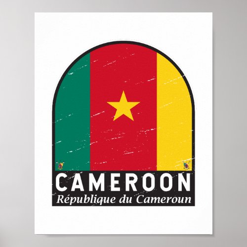 Cameroon Flag Emblem Distressed Vintage Poster