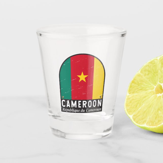 Cameroon Flag Emblem Distressed Vintage Shot Glass (Front)
