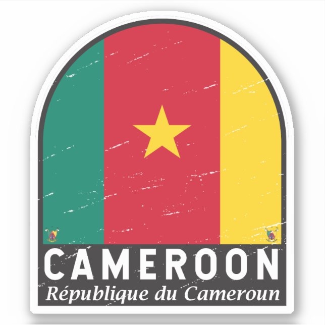 Cameroon Flag Emblem Distressed Vintage Sticker (Front)
