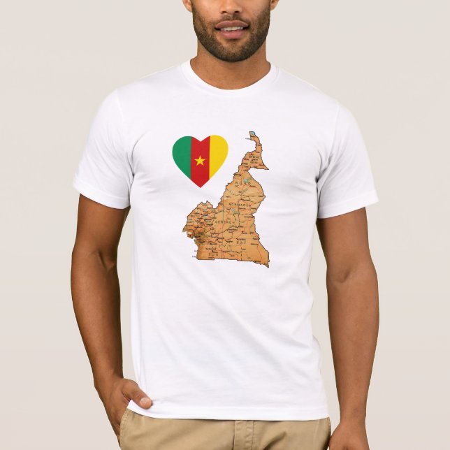 Cameroon Flag Heart and Map T-Shirt (Front)
