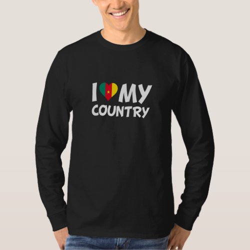 Cameroon Flag Heart I Love My Country Africa T_Shirt