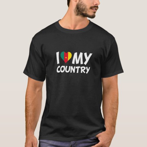 Cameroon Flag Heart I Love My Country Africa T_Shirt