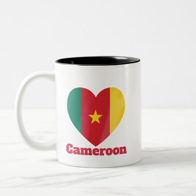 Cameroon Heart Flag Two-Tone Coffee Mug (Left)