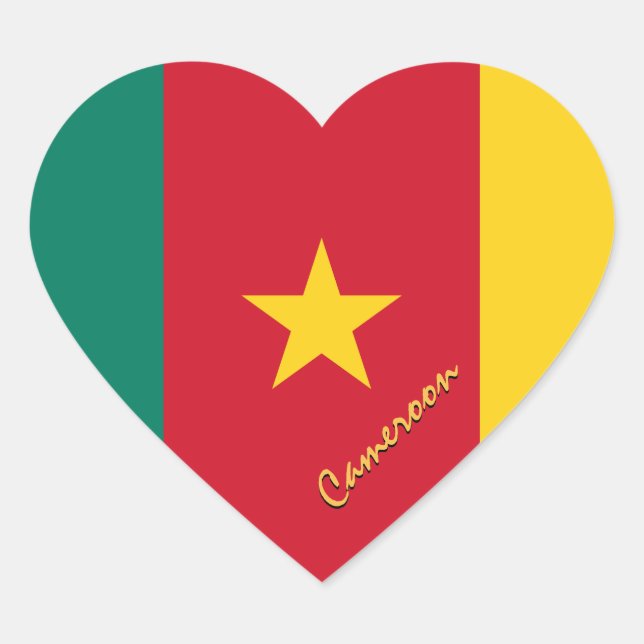 Cameroon Heart Sticker, Patriotic Cameroon Flag Heart Sticker (Front)