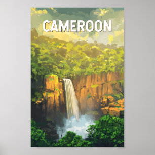 Cameroon Illustration Travel Art Vintage Poster
