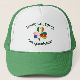 Cameroon Ireland USA Shamrock Flag Personalized Trucker Hat