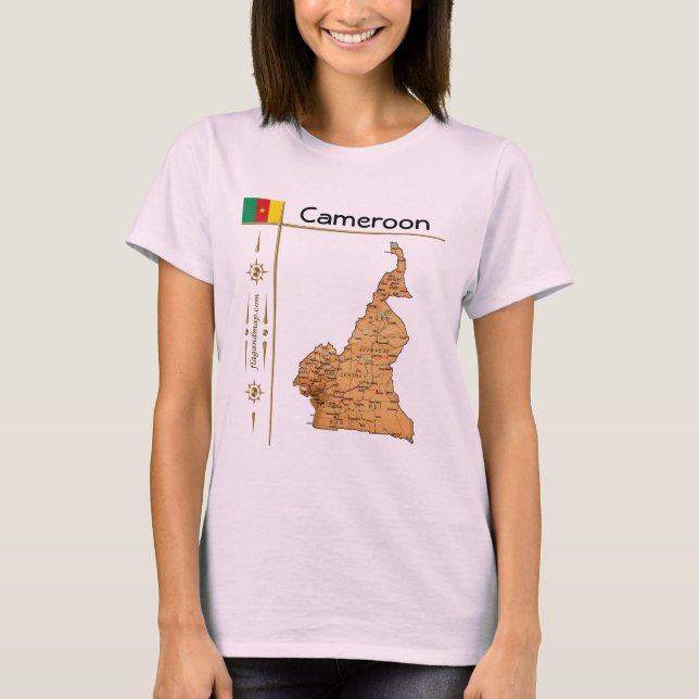 Cameroon Map + Flag + Title T-Shirt (Front)